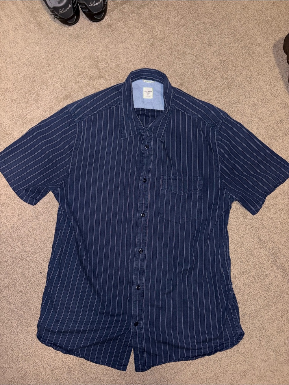 Old Navy Men's Navy Pinstripe Short-Sleeve Button-Up Shirt